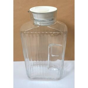 Arc France Clear Ribbed Glass Refrigerator Pitcher/Jug White Plastic Lid 2 Qt